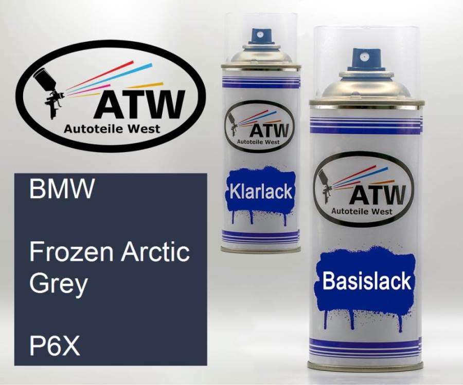 BMW, Frozen Arctic Grey, P6X: 400ml Sprühdose + 400ml Klarlack - Set, von ATW Autoteile West.